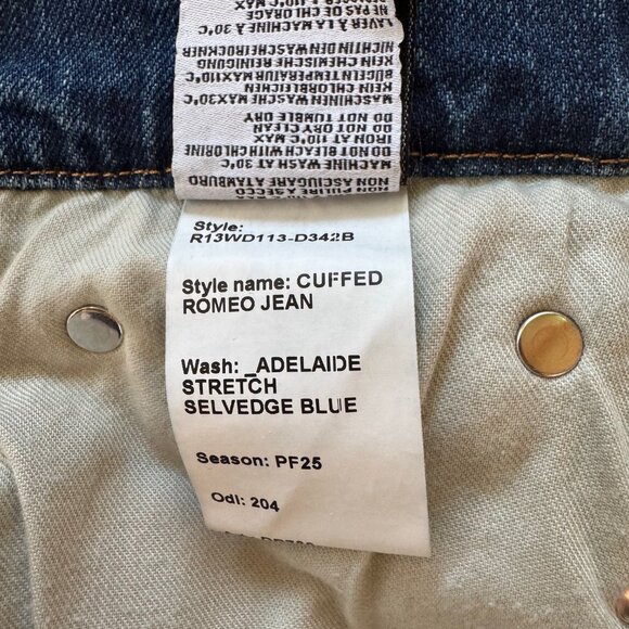 LIKE NEW - R13 Stretch Cotton Denim Cuffed Selvedge Romeo Jeans in Adelaide Blue - Picture 10 of 10